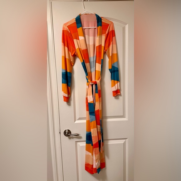 NWOT Mason Grey Skyler Banded Long Robe in Sunset, Size Small - Picture 7 of 9